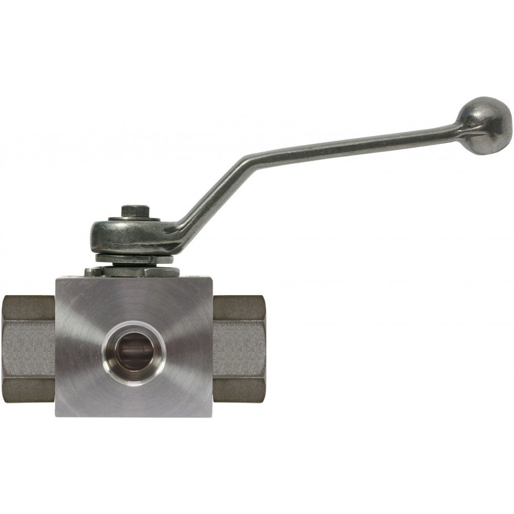BALL VALVE, 3 WAY + LEVER HANDLE 3/8"F x 3/8"F x 3/8"F STAINLESS STEEL