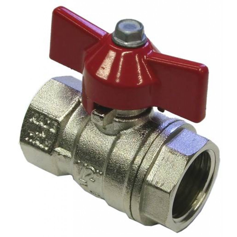 BALL VALVE + RED HANDLE 3/8"F x 3/8"F NICKEL PLATED