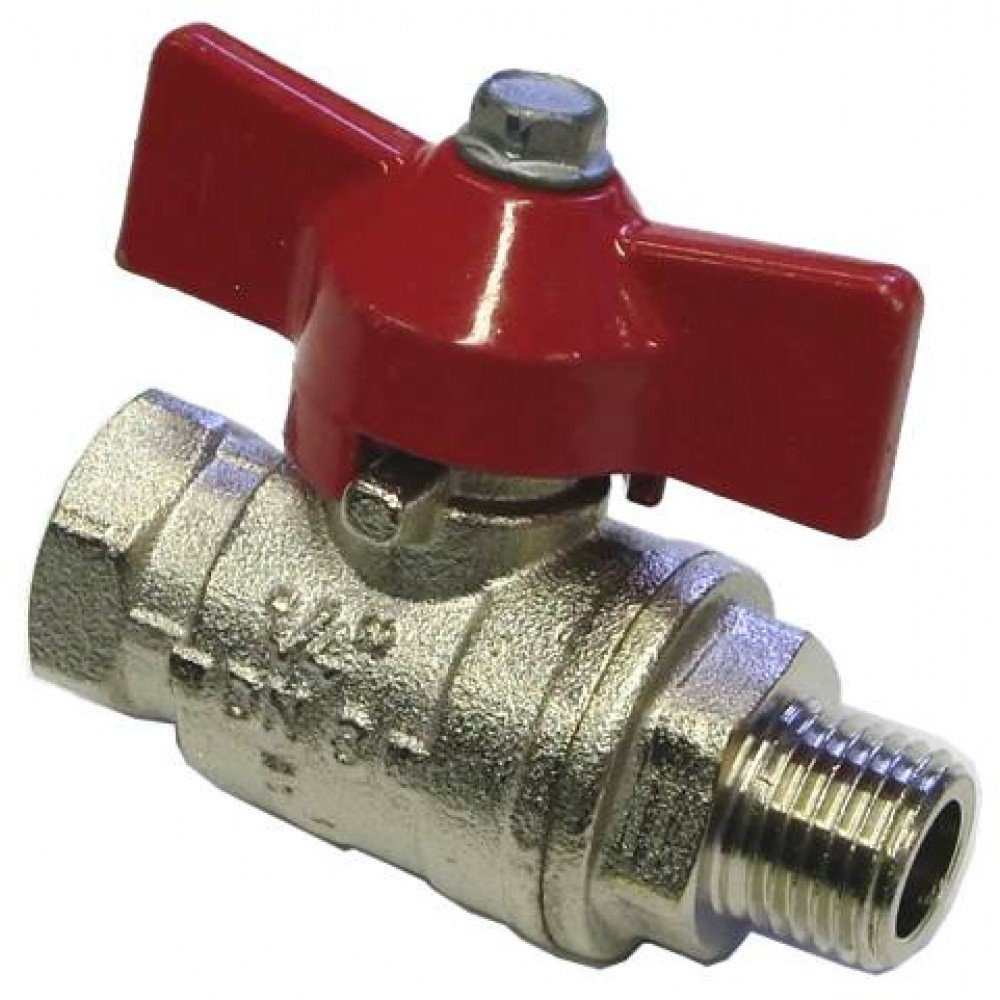 BALL VALVE + RED HANDLE 3/8"M x 3/8"F NICKEL PLATED